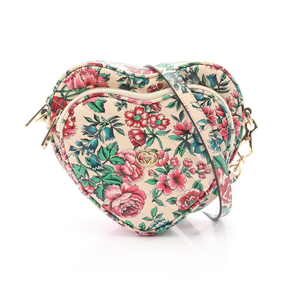 Gucci GG Marmont Heart Flower Print Shoulder Bag/Handbag, Leather, Women's, I...